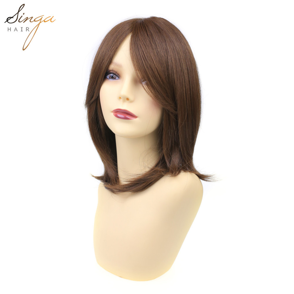Synthetic Women Wigs Full Cap Kanekalon Heat Friendly Short Natural Wavy Lady Hair Replacement Premium Quality Gold Hair System