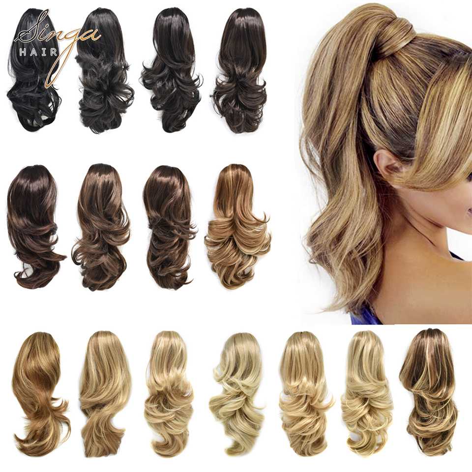 Synthetic Jaw Poytail Wig 22" Long Wavy Hairpiece Claw Clip In/On PonyTail Drawstring Hair Extension Heat Resistant Blonde Color