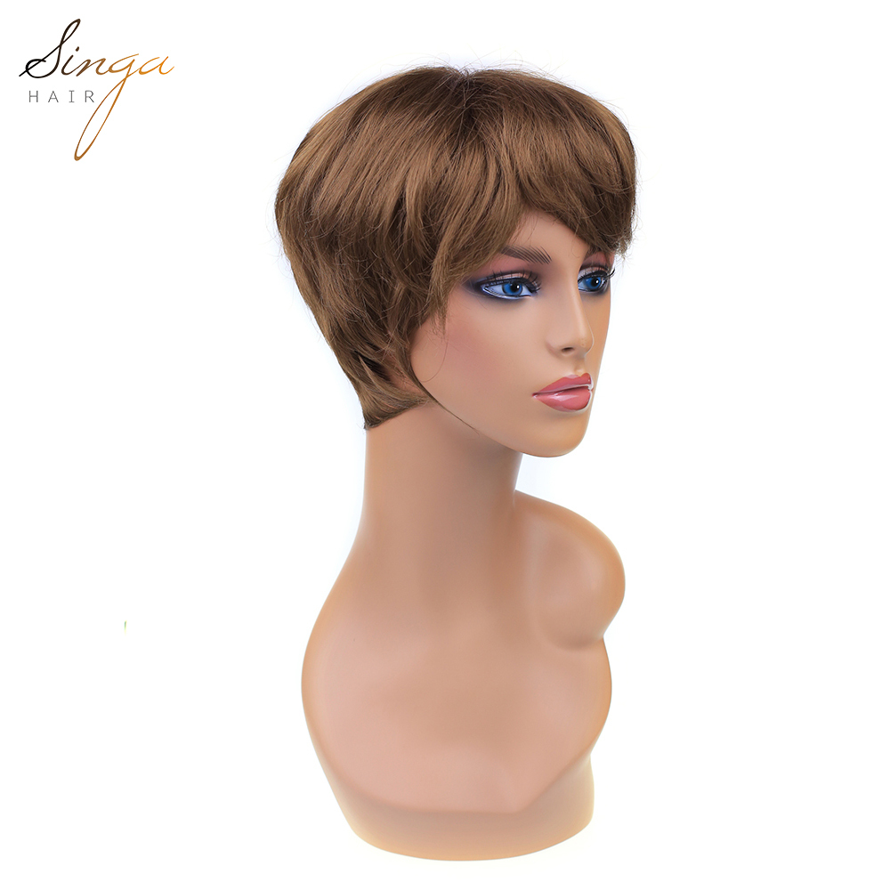 Synthetic Women Wigs Full Cap Kanekalon Heat Friendly Short Natural Wave Lady Hair Replacement Premium Quality Brown Hair System