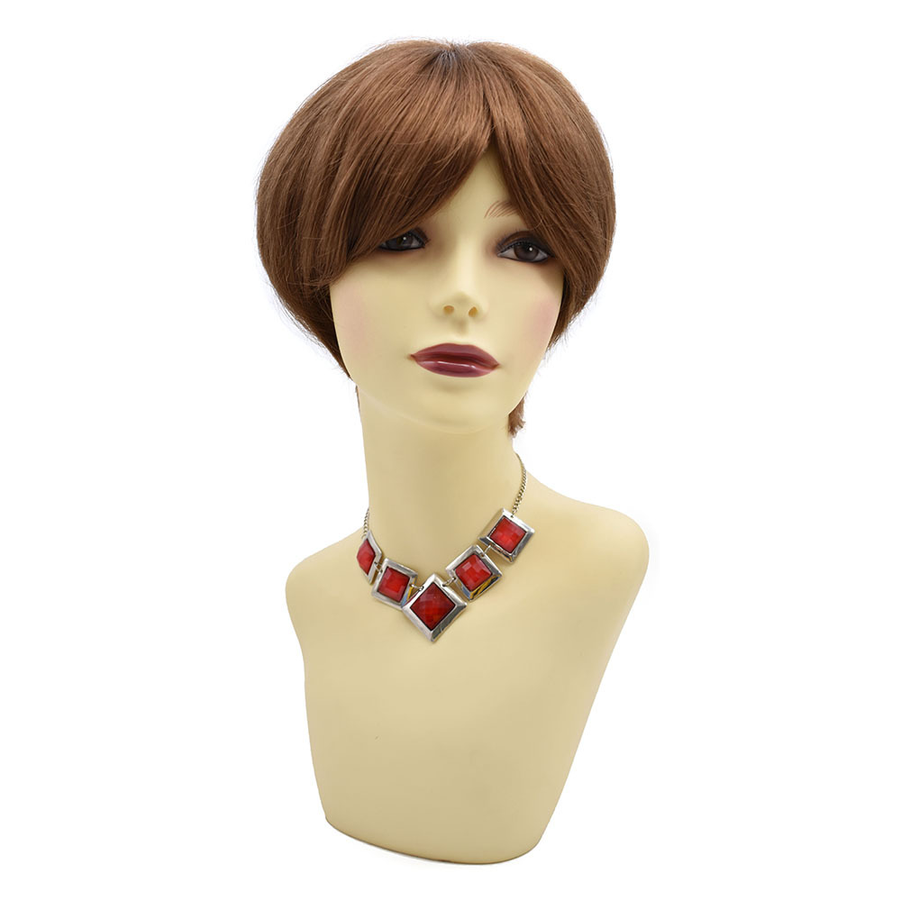 Synthetic Women Wigs Full Cap Kanekalon Heat Friendly Short Natural Wave Lady Hair Replacement Premium Quality Brown Hair System