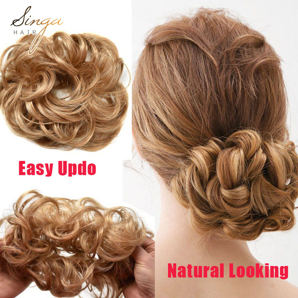 Real Soft Curly Messy Rose Hair Bun High Synthetic Fiber Updo Hairpiece Black Brown Blonde Ponytail Scrunchie Hair Extention