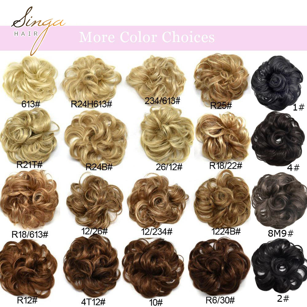 Fashion Curly Messy Rosy High Synthetic Fiber Buns Hairpieces Black Brown Blodne Colors Potnytail Scrunchie Hair Extention Bun