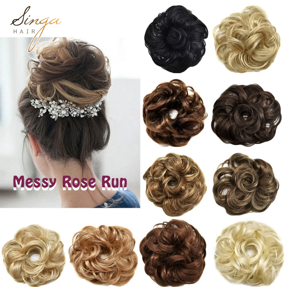 Real Soft Curly Messy Rose Hair Bun High Synthetic Fiber Updo Hairpiece Black Brown Blonde Ponytail Scrunchie Hair Extention