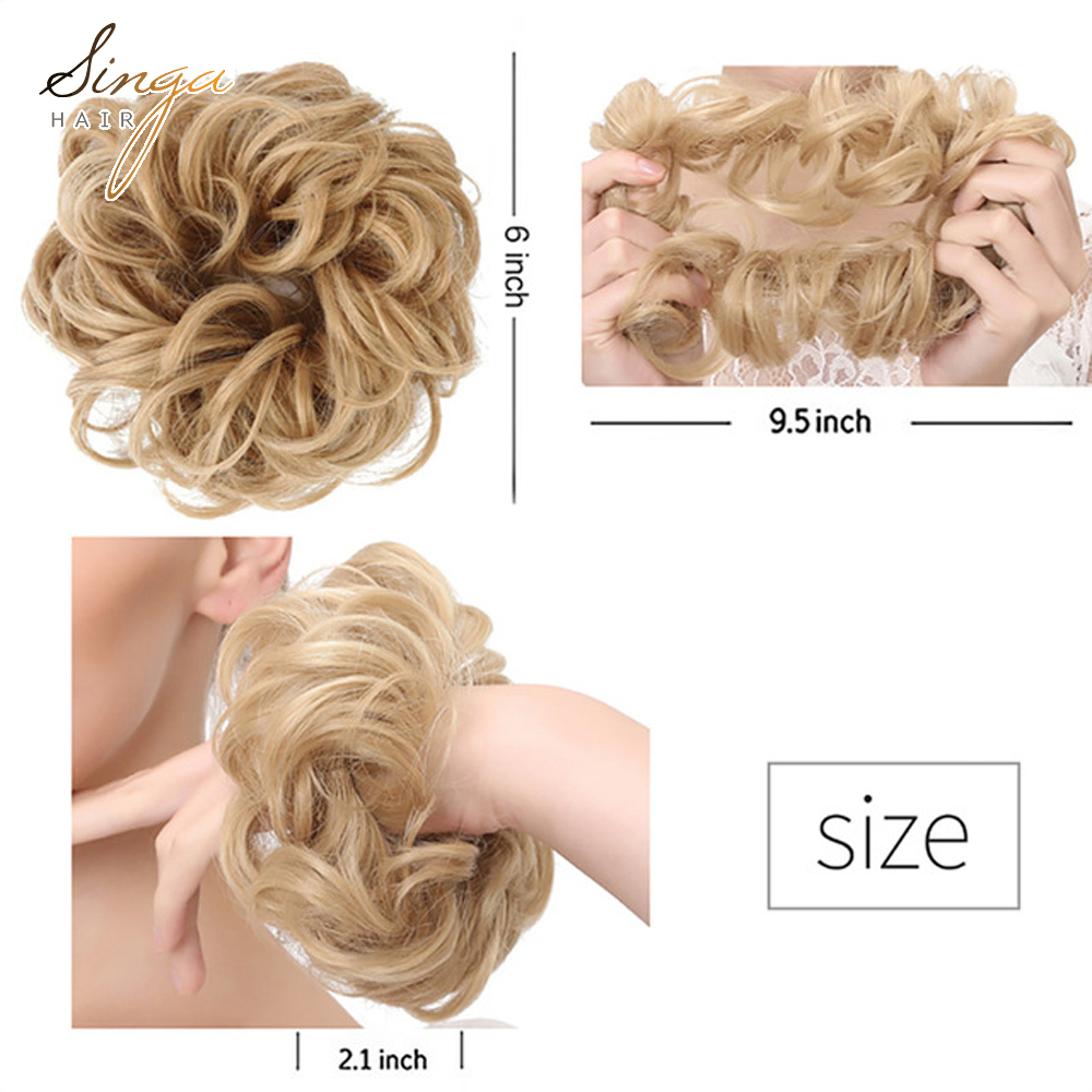 Fashion Curly Messy Rosy High Synthetic Fiber Buns Hairpieces Black Brown Blodne Colors Potnytail Scrunchie Hair Extention Bun