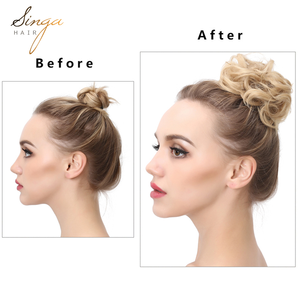 Fashion Curly Messy Rosy High Synthetic Fiber Buns Hairpieces Black Brown Blodne Colors Potnytail Scrunchie Hair Extention Bun