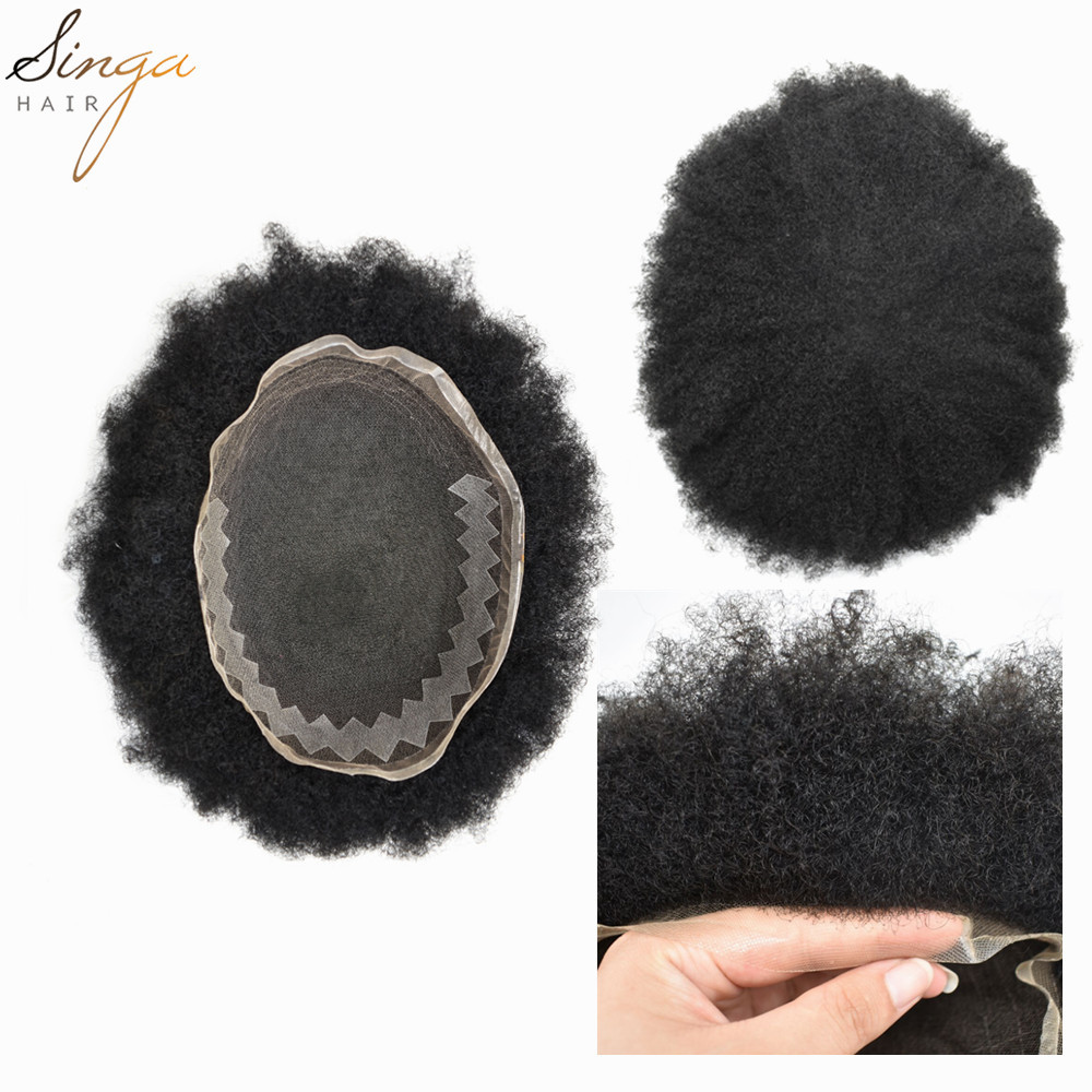 Singahair Afro American Wave Mens Toupees French Lace with PU Sides European Hair Touch Hair Systems Units BX6