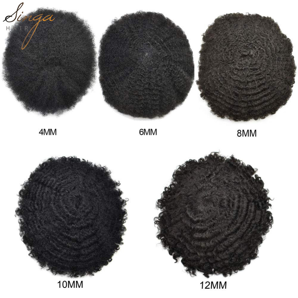 Singahair Afro American Wave Mens Toupees French Lace with PU Sides European Hair Touch Hair Systems Units BX6
