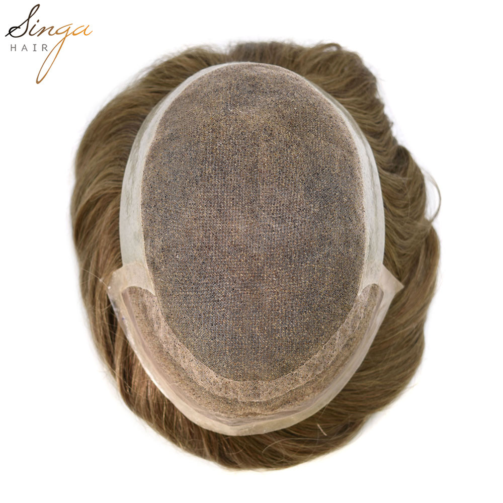 DT-8: Singa Hair Durable Icon Fine Welded Mono Men's Toupee, Natural Lace Front Invisible Knot Hairpiece 32mm Slight Wave Indian Hairpiece