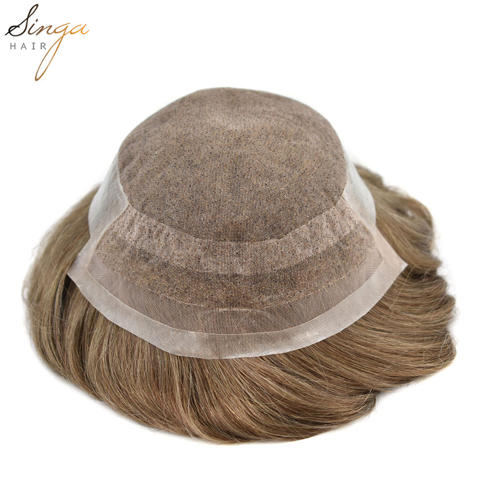 DT-8: Singa Hair Durable Icon Fine Welded Mono Men's Toupee, Natural Lace Front Invisible Knot Hairpiece 32mm Slight Wave Indian Hairpiece