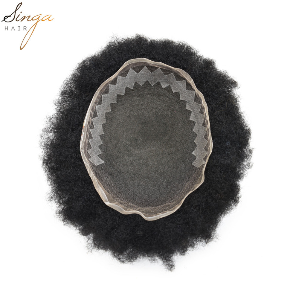 Singahair Afro American Wave Mens Toupees French Lace with PU Sides European Hair Touch Hair Systems Units BX6