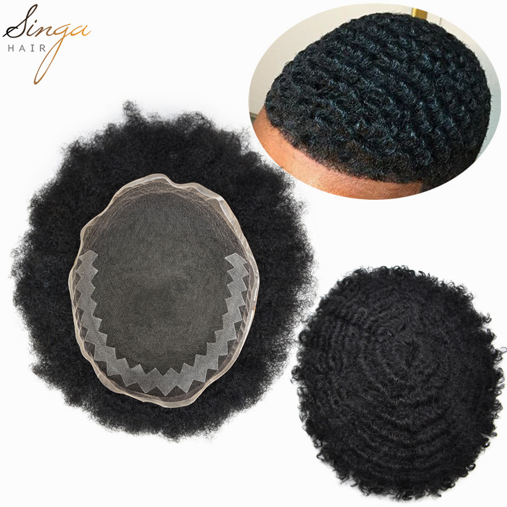 Singahair Afro American Wave Mens Toupees French Lace with PU Sides European Hair Touch Hair Systems Units BX6