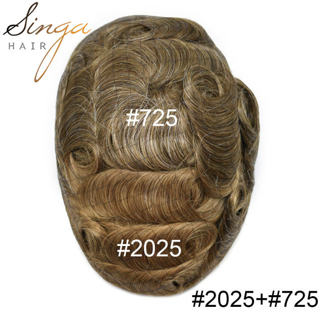 LEF: Singa Hair Fine Mono Mens Human Hair Toupee,French Lace Front Hair Pieces For Men, Glue On Clear Poly Skin Around Hair System For Men