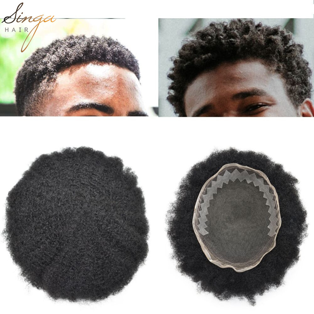 Singahair Afro American Wave Mens Toupees French Lace with PU Sides European Hair Touch Hair Systems Units BX6