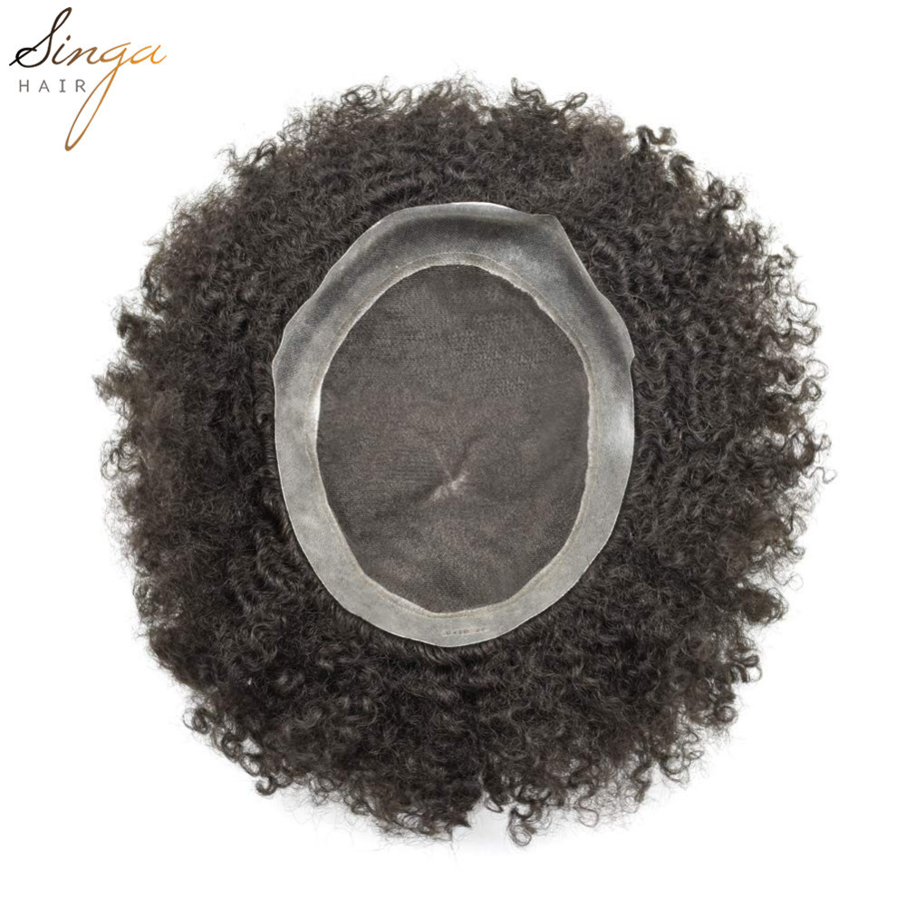 Singahair Afro Toupee For Black Men Lace Poly Skin Around Human Hair 8MM Weave System Unit Australia Afro