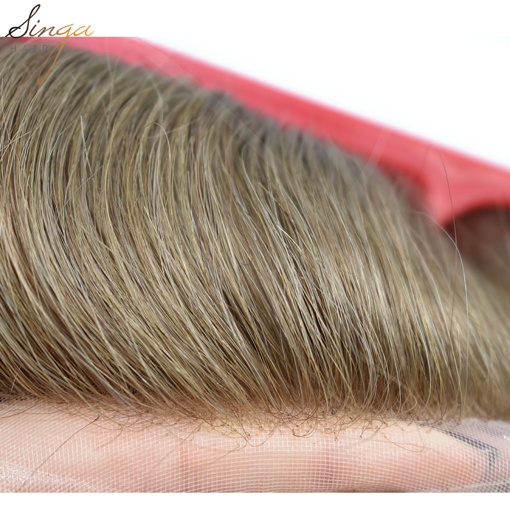 DT-8: Singa Hair Durable Icon Fine Welded Mono Men's Toupee, Natural Lace Front Invisible Knot Hairpiece 32mm Slight Wave Indian Hairpiece