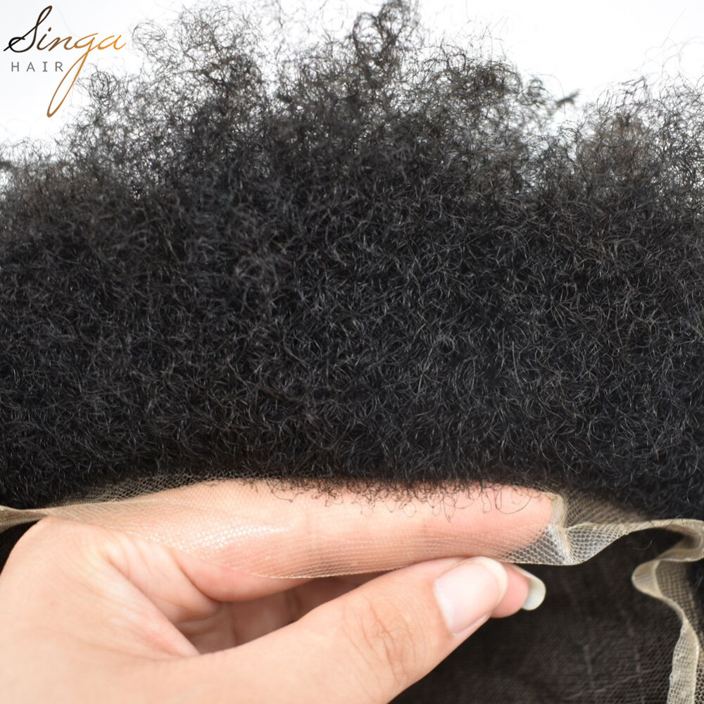 Singahair Afro American Wave Mens Toupees French Lace with PU Sides European Hair Touch Hair Systems Units BX6