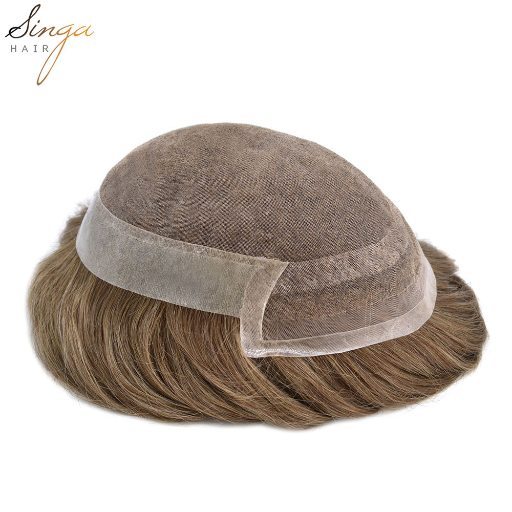 DT-8: Singa Hair Durable Icon Fine Welded Mono Men's Toupee, Natural Lace Front Invisible Knot Hairpiece 32mm Slight Wave Indian Hairpiece