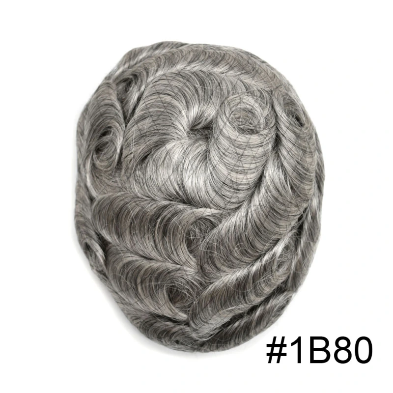 Ultra Thin Skin Mens Toupee Invisible Men Hair Replacement Poly Hairpiece V-loop Human Hair System Black Brown Blonde Gray Hairpieces Man Hair Unit 8x10inch Gray Wig for Men