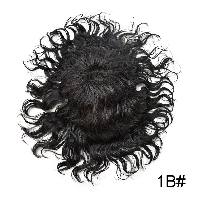 Afro Toupee 20MM Man Weave Hair Unit Black Mens Curly Wig 100% Human Hair African American Toupee for Men Fine Mono Lace Poly Skin Wigs Hair System Replacement