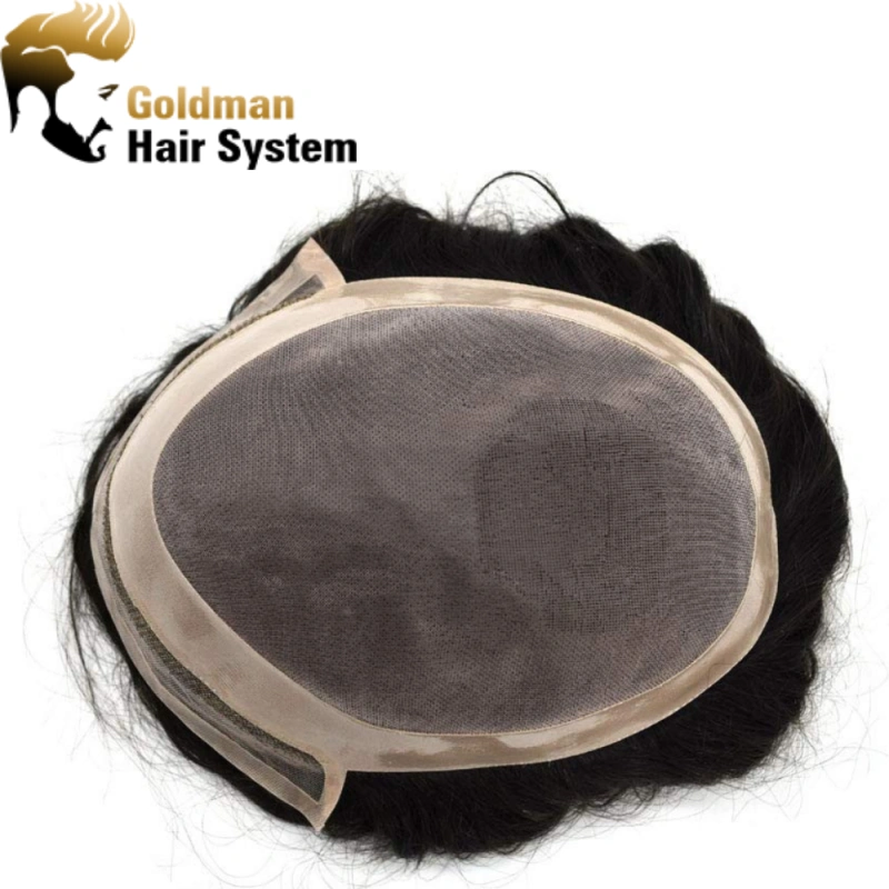 Mens Toupee Fine Welded Lace Front Natural Hairline Men's Hair Replacement System Black Durable Fine Mono Lace Black Hairpieces Wigs