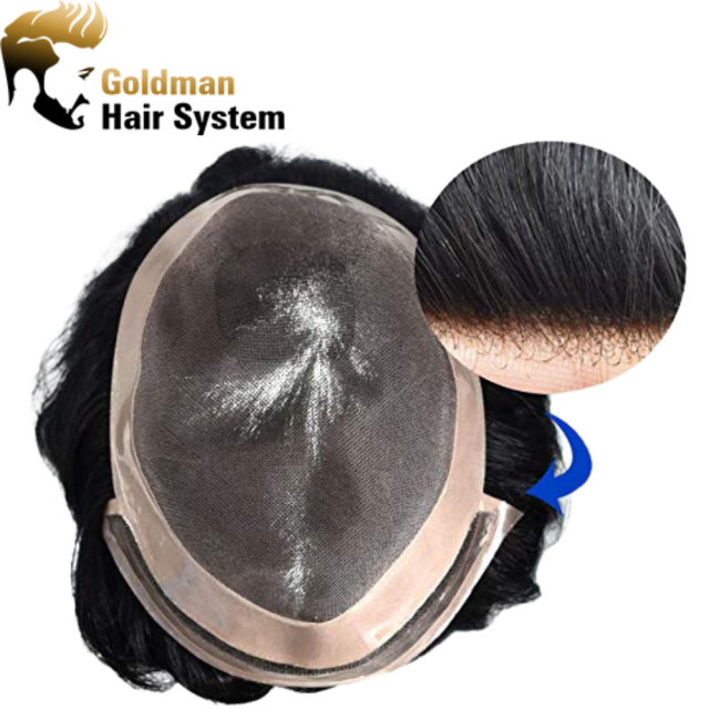 Mens Toupee Fine Welded Lace Front Natural Hairline Men's Hair Replacement System Black Durable Fine Mono Lace Black Hairpieces Wigs