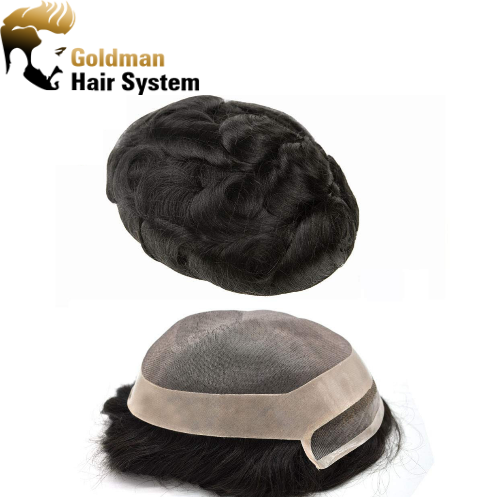 Mens Toupee Fine Welded Lace Front Natural Hairline Men's Hair Replacement System Black Durable Fine Mono Lace Black Hairpieces Wigs