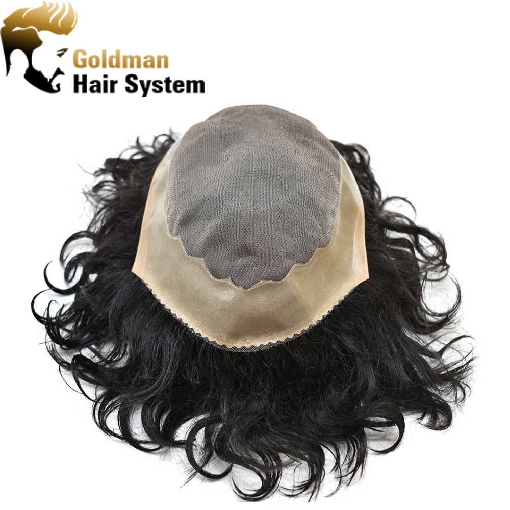 Afro Toupee 20MM Man Weave Hair Unit Black Mens Curly Wig 100% Human Hair African American Toupee for Men Fine Mono Lace Poly Skin Wigs Hair System Replacement