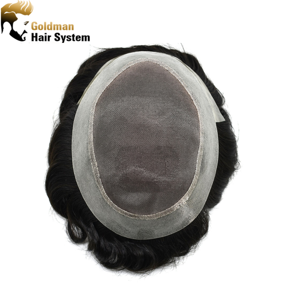 TS-1: Fine Mono Mens Toupee Clear Poly Remy Hair System All Hand Tied Light Medium Density Black Hair Transparent Replacement Wig