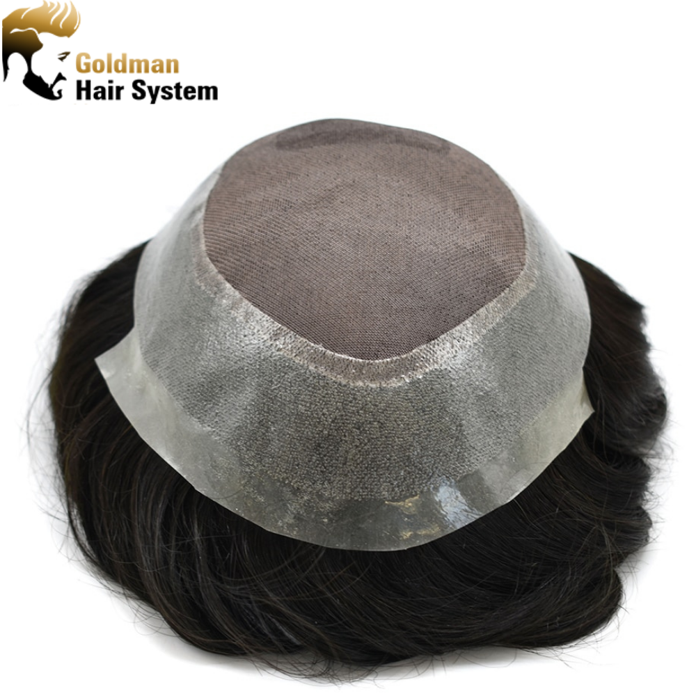 TS-1: Fine Mono Mens Toupee Clear Poly Remy Hair System All Hand Tied Light Medium Density Black Hair Transparent Replacement Wig