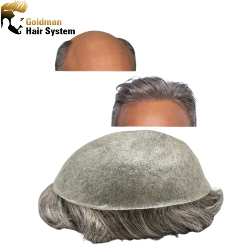 Ultra Thin Skin Mens Toupee Invisible Men Hair Replacement Poly Hairpiece V-loop Human Hair System Black Brown Blonde Gray Hairpieces Man Hair Unit 8x10inch Gray Wig for Men