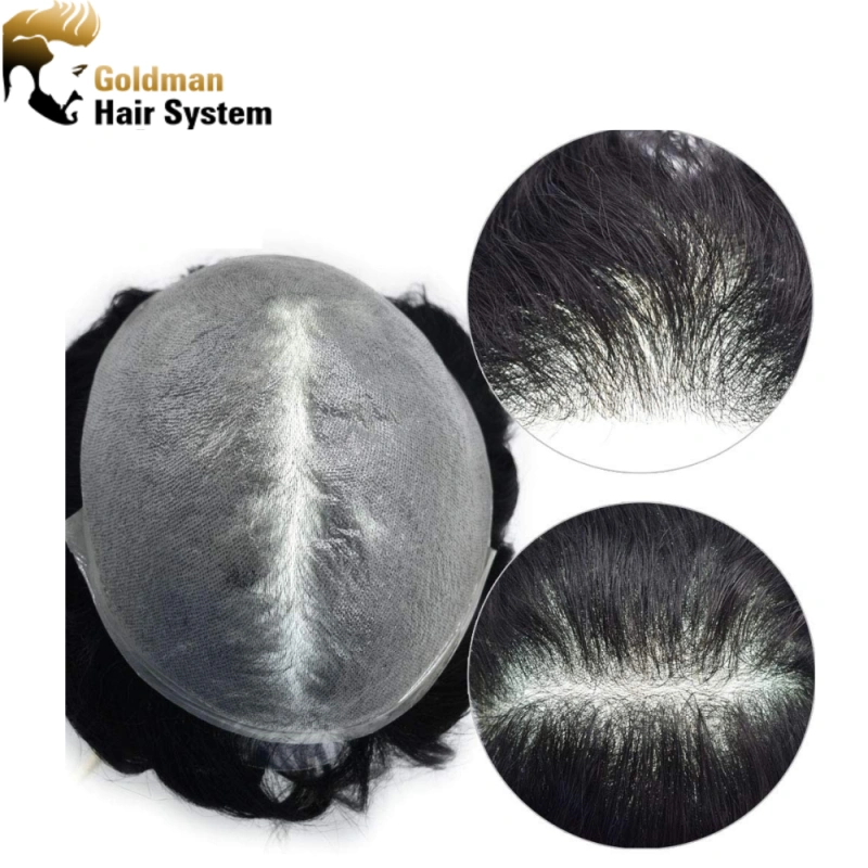 Ultra Thin Skin Mens Toupee Invisible Men Hair Replacement Poly Hairpiece V-loop Human Hair System Black Brown Blonde Gray Hairpieces Man Hair Unit 8x10inch Gray Wig for Men