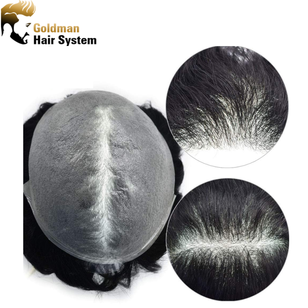 Ultra Thin Skin Mens Toupee Invisible Men Hair Replacement Poly Hairpiece V-loop Human Hair System Black Brown Blonde Gray Hairpieces Man Hair Unit 8x10inch Gray Wig for Men