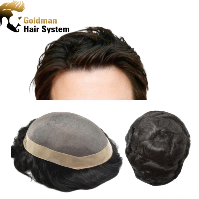 Human Hair Toupee For Men Fine Mono Lace Mens Hair Replacement System Durable Wig PU Poly Skin Around Hand Tied Natural Looking Hairpiece Black Brown Blonde Gray Wigs for Men