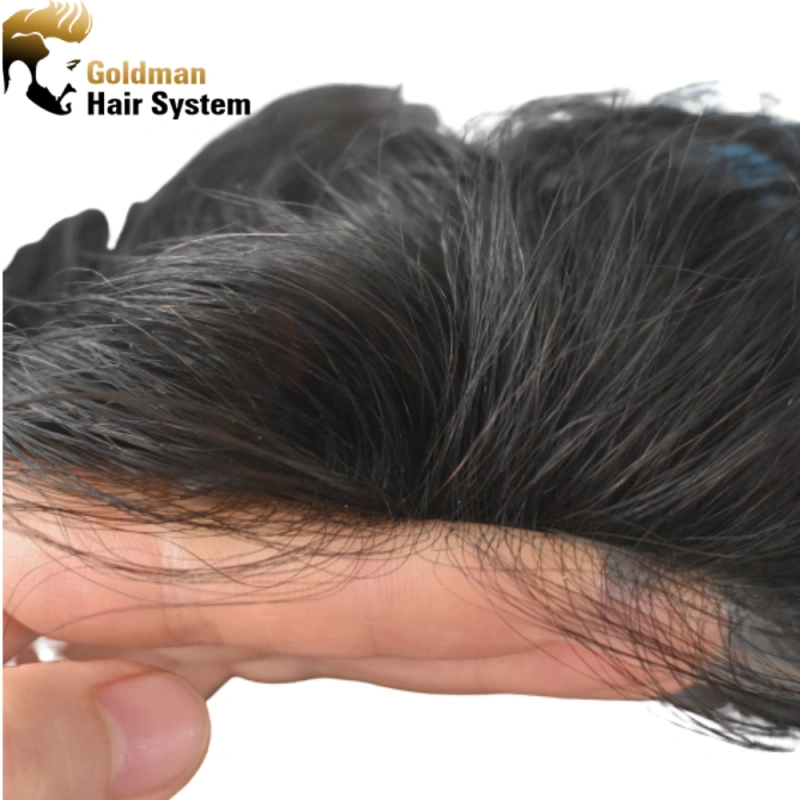 Ultra Thin Skin Mens Toupee Invisible Men Hair Replacement Poly Hairpiece V-loop Human Hair System Black Brown Blonde Gray Hairpieces Man Hair Unit 8x10inch Gray Wig for Men