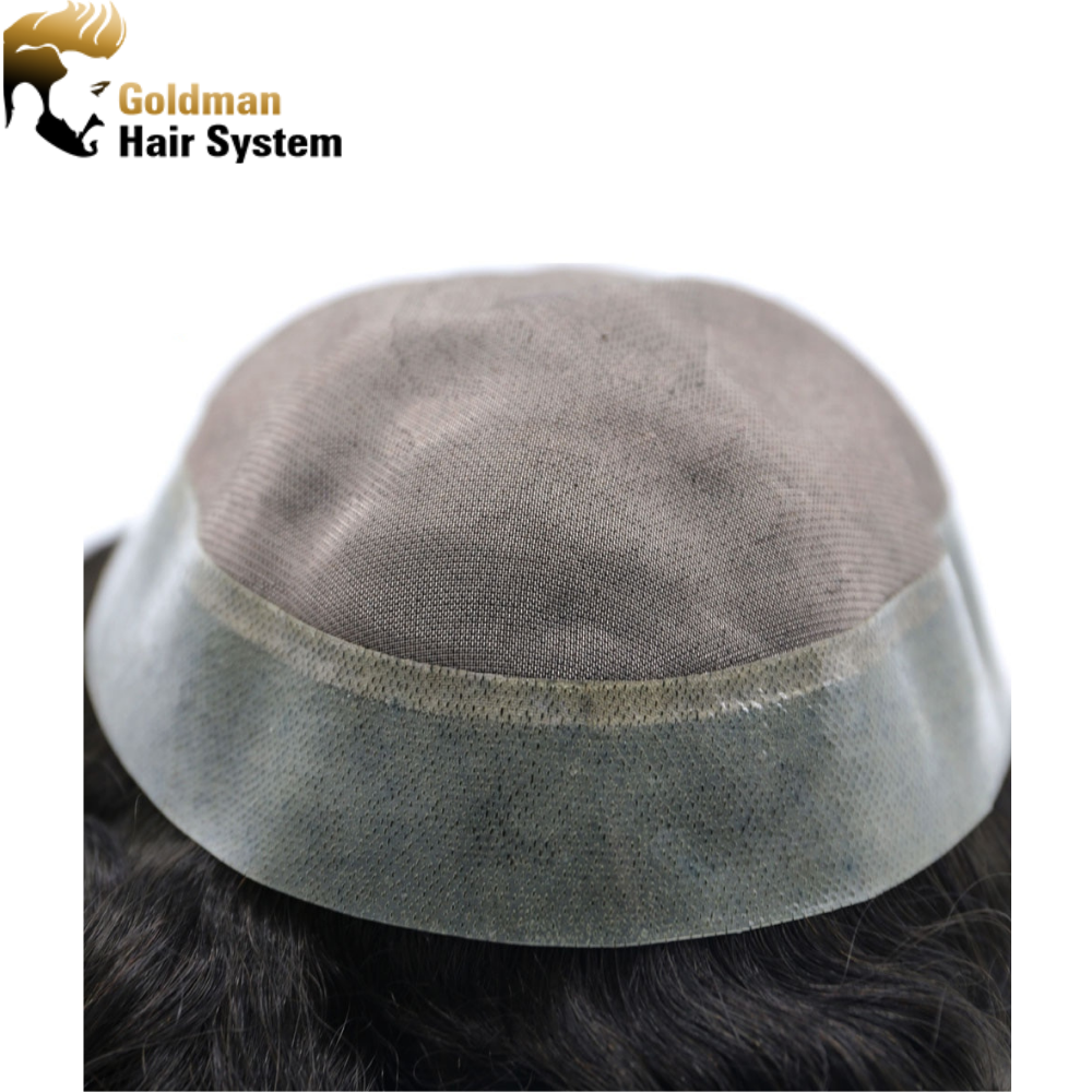 TS-1: Fine Mono Mens Toupee Clear Poly Remy Hair System All Hand Tied Light Medium Density Black Hair Transparent Replacement Wig