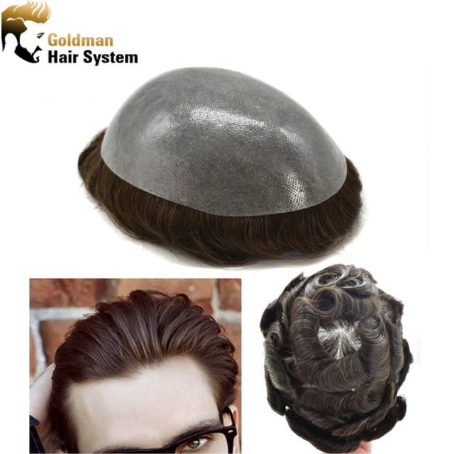 PAPY: Full Poly Mens Toupee Thin Skin Soft Human Hair System All Transparent Durable PU Hairpiece Wig For Men