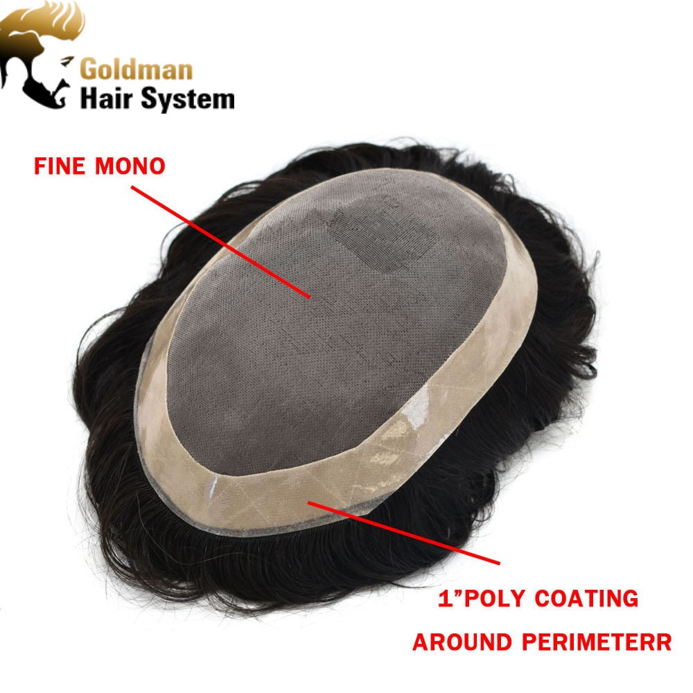 AAA2: Natural Men Toupee Comfortable Durable Hair System Replacement Medium Density Indian Hairs Double Knot Easy Wear Wig