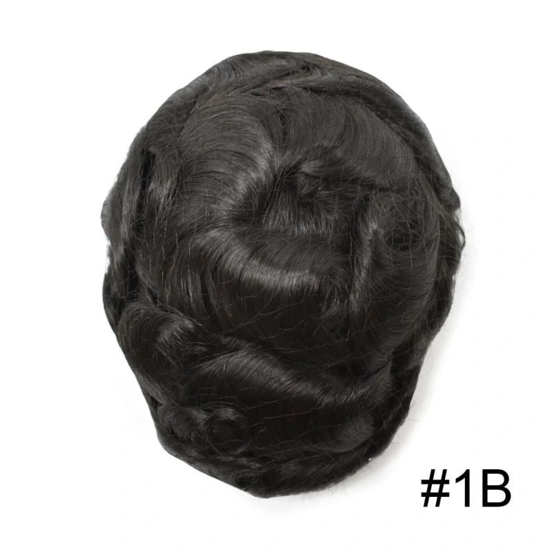 Mens Toupee Super Soft Thin Skin Men's Toupee Real Human Hair Pieces for Men Black Brown Blonde Gray V-loop 0.1-0.12mm Medium PU Thickness Durable Full Poly Replacement For Men