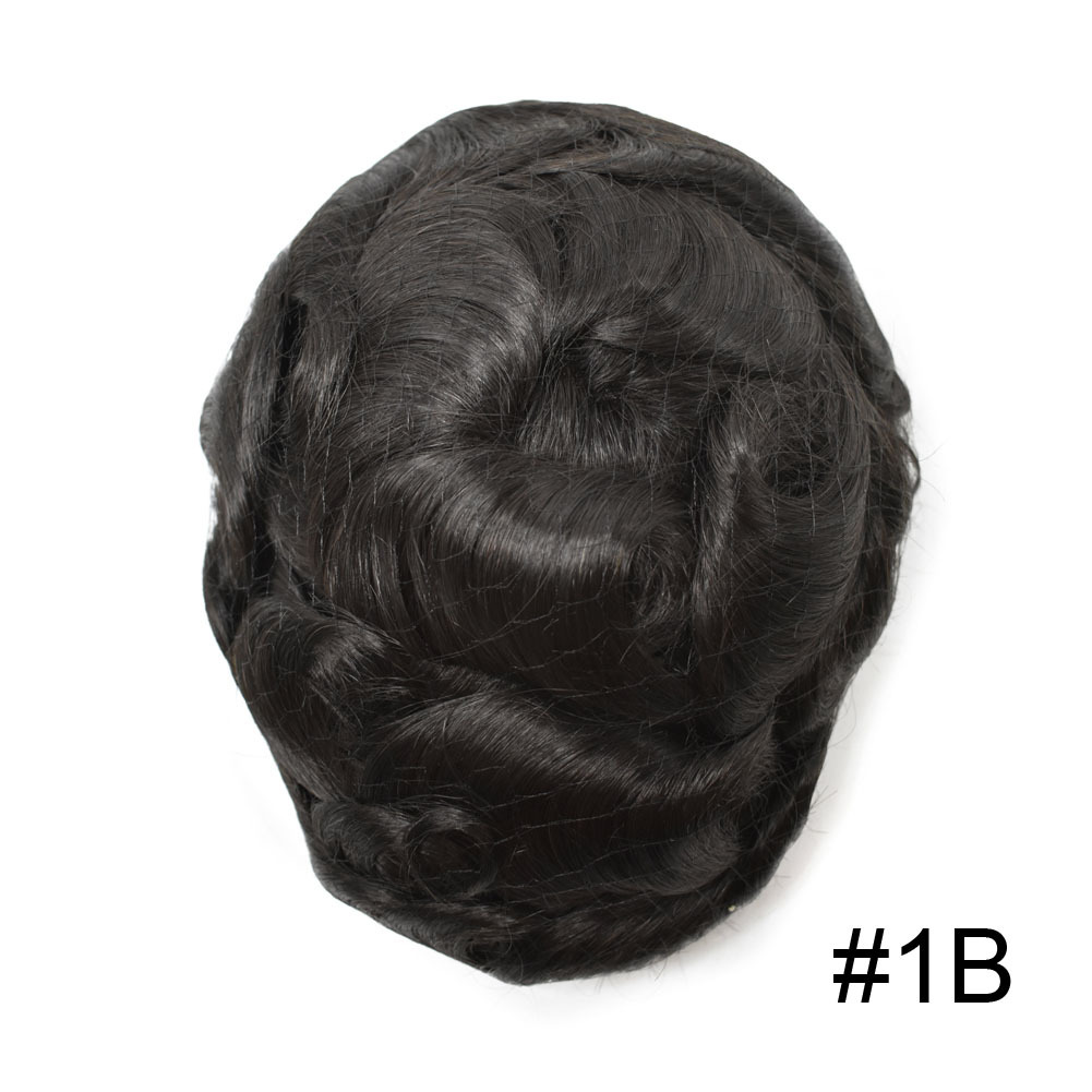 Mens Toupee Super Soft Thin Skin Men's Toupee Real Human Hair Pieces for Men Black Brown Blonde Gray V-loop 0.1-0.12mm Medium PU Thickness Durable Full Poly Replacement For Men