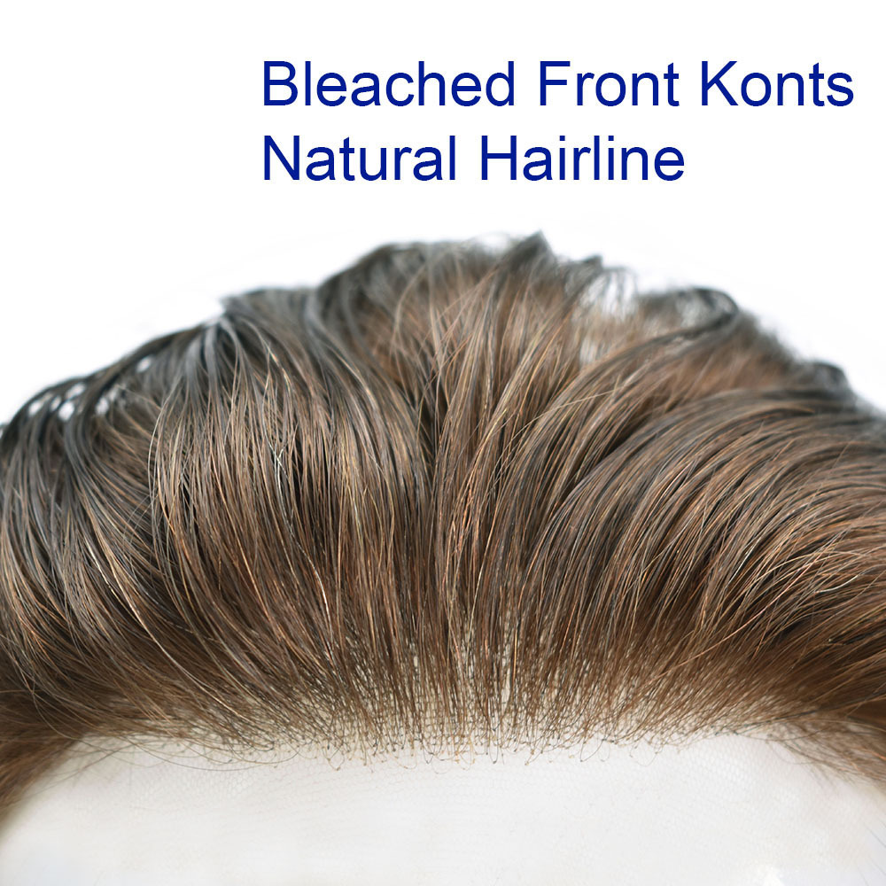 Transparent French Lace Mens Toupee Remy Human Hair Replacement System Bleached Knots Swiss Lace Front Thin Skin Mens Toupee Gray Brown Blonde Men Hairpiece
