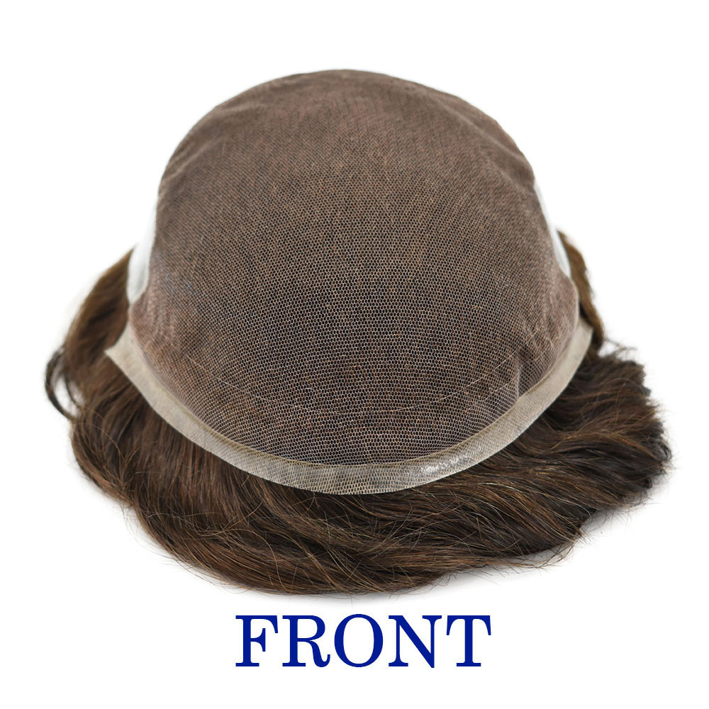 Transparent French Lace Mens Toupee Remy Human Hair Replacement System Bleached Knots Swiss Lace Front Thin Skin Mens Toupee Gray Brown Blonde Men Hairpiece
