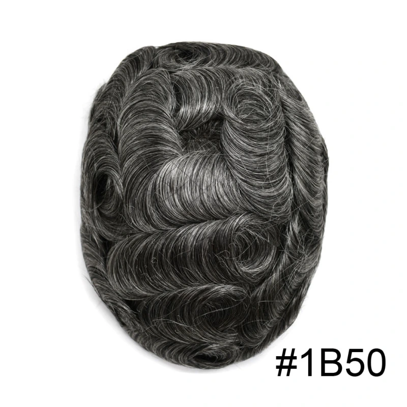 Mens Toupee Super Soft Thin Skin Men's Toupee Real Human Hair Pieces for Men Black Brown Blonde Gray V-loop 0.1-0.12mm Medium PU Thickness Durable Full Poly Replacement For Men