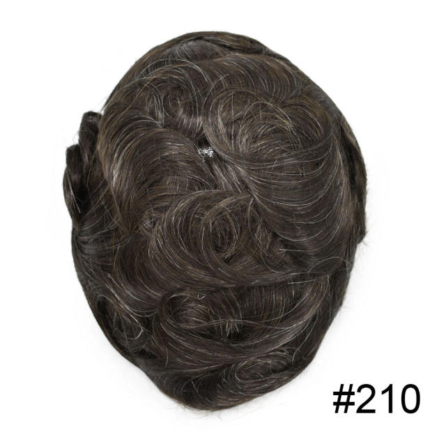 Mens Toupee Super Soft Thin Skin Men's Toupee Real Human Hair Pieces for Men Black Brown Blonde Gray V-loop 0.1-0.12mm Medium PU Thickness Durable Full Poly Replacement For Men