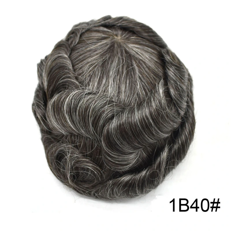 Mens Toupee Super Soft Thin Skin Men's Toupee Real Human Hair Pieces for Men Black Brown Blonde Gray V-loop 0.1-0.12mm Medium PU Thickness Durable Full Poly Replacement For Men