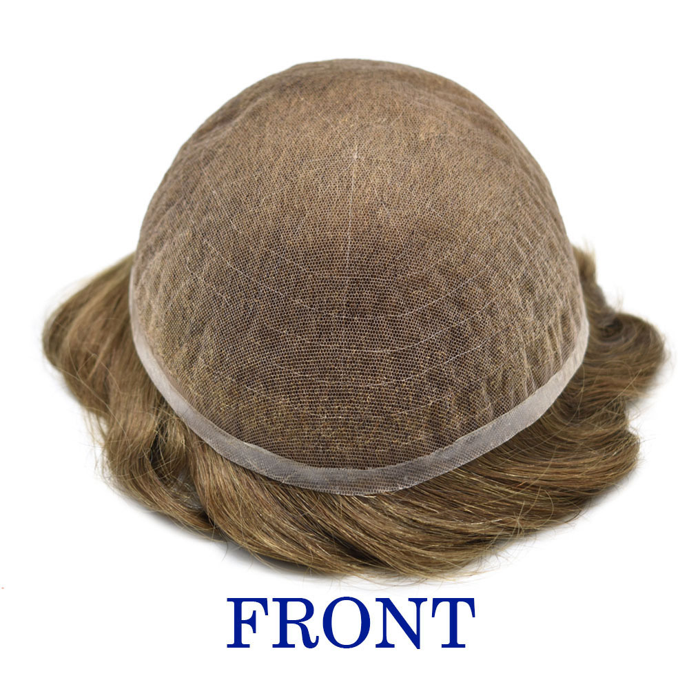 Undetectable Full French Lace Mens Toupee Human Hair System Soft Super Bleached Knots Black Brown Blonde Gray Soft Transparent Swiss Lace Mens Wig Hairpieces Transparent Lace Replacement For Men