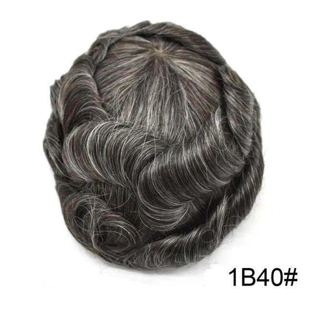 Full French Lace Natural Hairline Gray Hair Mens Toupee Human Hair System Soft Super Bleached Knots Poly Coating Soft Transparent Swiss Lace Mens Wig Hairpieces Transparent Lace Replacement For Men