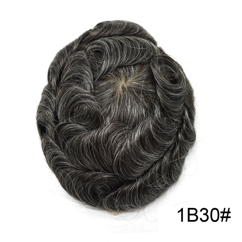 Full French Lace Natural Hairline Gray Hair Mens Toupee Human Hair System Soft Super Bleached Knots Poly Coating Soft Transparent Swiss Lace Mens Wig Hairpieces Transparent Lace Replacement For Men