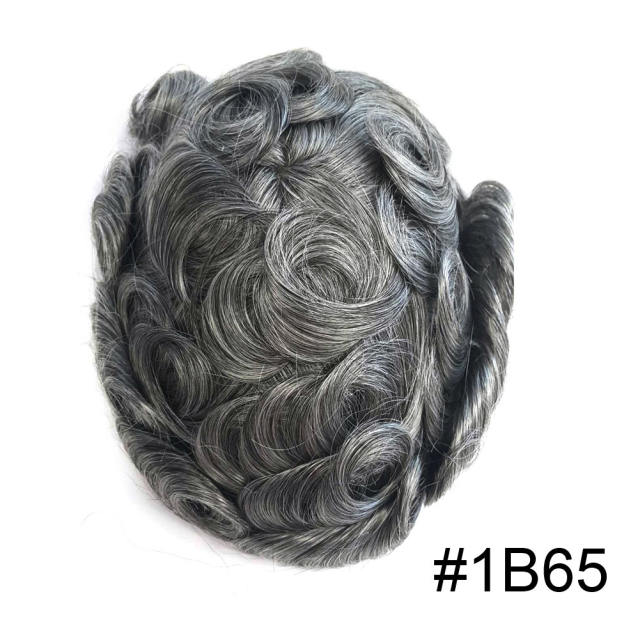 Full French Lace Natural Hairline Gray Hair Mens Toupee Human Hair System Soft Super Bleached Knots Poly Coating Soft Transparent Swiss Lace Mens Wig Hairpieces Transparent Lace Replacement For Men