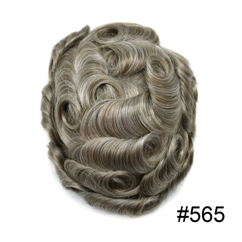 Full French Lace Natural Hairline Gray Hair Mens Toupee Human Hair System Soft Super Bleached Knots Poly Coating Soft Transparent Swiss Lace Mens Wig Hairpieces Transparent Lace Replacement For Men