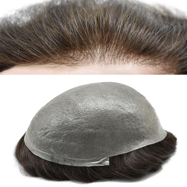 Ultra Thin Skin Mens Toupee Invisible Men Hair Replacement Poly Hairpiece V-loop Human Hair System Black Brown Blonde Gray Hairpieces Man Hair Unit 8x10inch Gray Wig for Men